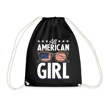 Girls American USA July 4 - Drawstring Bag - black - Front
