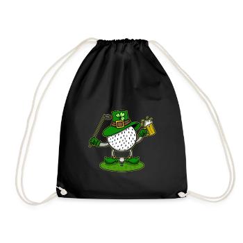 Golf Player Golf With Aviator Cap Golf Court - Drawstring Bag - black - Front