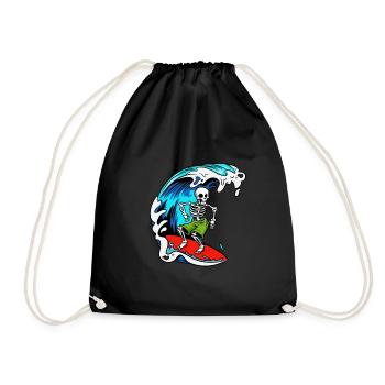 Seleton Surfer Surfen - Turnbeutel - Schwarz - Vorne