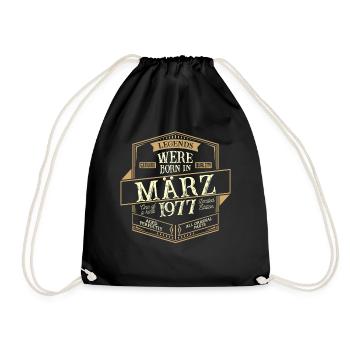 März 1977 Geburtstag Mann - Turnbeutel - Schwarz - Vorne