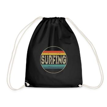 Surfer Riding Waves Surfin Surfing - Drawstring Bag - black - Front