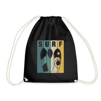 Surfer Riding Waves Surfin Surfing - Drawstring Bag - black - Front