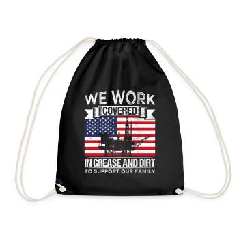 Oil Production Oil Workers USA Flag Gift - Drawstring Bag - black - Front