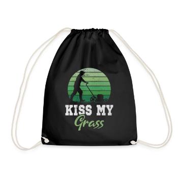 Kiss My Grass Lawn Mower Lawn Care Pun - Drawstring Bag - black - Front