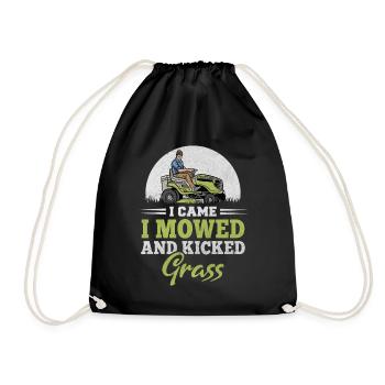 Funny Lawn Mower Tractor Mowed And Kicked Grass - Drawstring Bag - black - Front