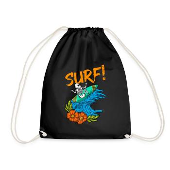 Surfer Riding Waves Surfin Skeleton Surfing - Drawstring Bag - black - Front