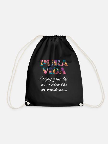 Pura Vida Farbenfroher Costa Rica Spruch - Turnbeutel - Schwarz