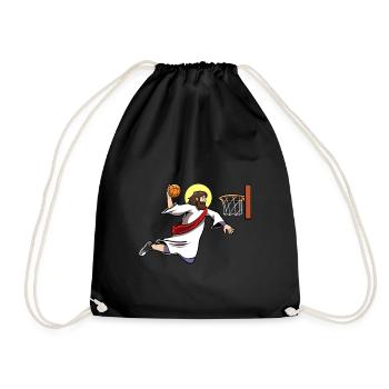 Basketball Player Dunking Baskeball Jesus - Drawstring Bag - black - Front