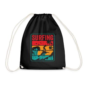 Surfer Riding Waves Surfin Surfing - Drawstring Bag - black - Front