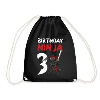 Birthday Party 3 Years Old Japanese Ninja Birthday - Drawstring Bag - black - Front