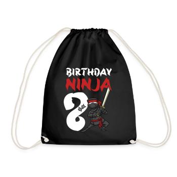Birthday Party 8 Years Old Japanese Ninja Birthday - Drawstring Bag - black - Front