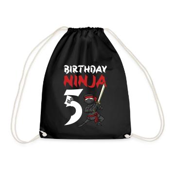 Birthday Party 5 Years Old Japanese Ninja Birthday - Drawstring Bag - black - Front