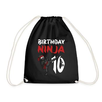 Geburtstagsfeier 10 Jahre alter japanischer Ninja - Turnbeutel - Schwarz - Vorne
