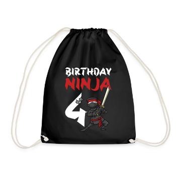 Birthday Party 4 Years Old Japanese Ninja Birthday - Drawstring Bag - black - Front