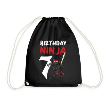 Geburtstagsparty 7 Jahre alter japanischer Ninja Geburtstag - Turnbeutel - Schwarz - Vorne