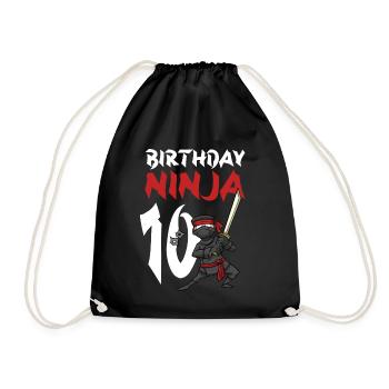 Birthday Party 10 Years Old Japanese Ninja - Drawstring Bag - black - Front