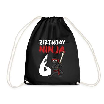 Birthday Party 6 Years Old Japanese Ninja Birthday - Drawstring Bag - black - Front