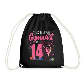 This Flipping Gymnast Is 14 Gymnast Birthday - Drawstring Bag - black - Front