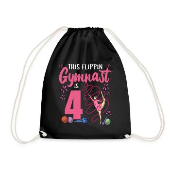 This Flipping Gymnast Is 4 Gymnast Birthday - Drawstring Bag - black - Front