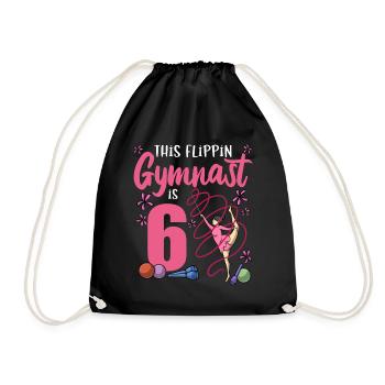 This Flipping Gymnast Is 6 Gymnast Birthday - Drawstring Bag - black - Front