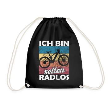 Ich bin selten Radlos - lustiger Spruch - Turnbeutel - Schwarz - Vorne