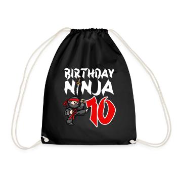 Birthday Party 10 Years Old Japanese Ninja - Drawstring Bag - black - Front