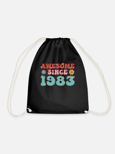 Great since 1983 Groovy birthday - Drawstring Bag - black
