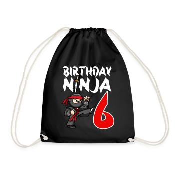 Birthday Party 6 Years Old Japanese Ninja Birthday - Drawstring Bag - black - Front