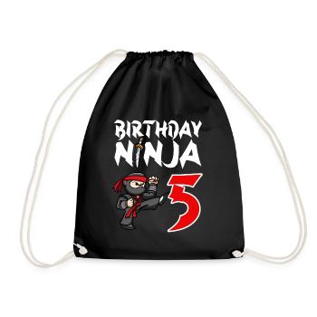 Birthday Party 5 Years Old Japanese Ninja Birthday - Drawstring Bag - black - Front