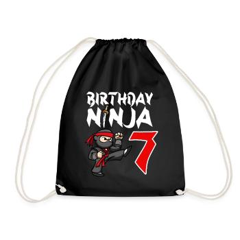 Geburtstagsparty 7 Jahre alter japanischer Ninja Geburtstag - Turnbeutel - Schwarz - Vorne