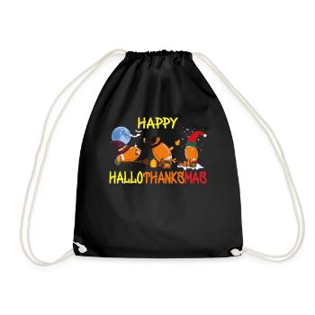 Funny football Happy Hallothanksmas - Drawstring Bag - black - Front