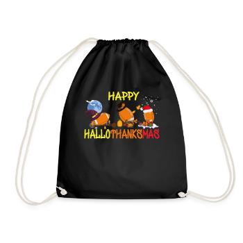 Funny football Happy Hallothanksmas - Drawstring Bag - black - Front