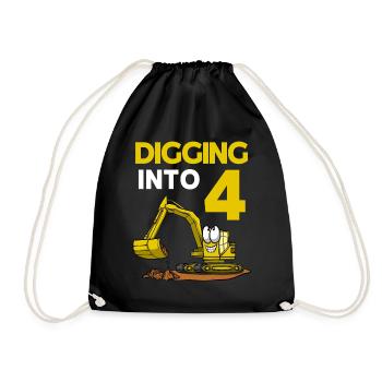 Excavator Driver Digging Into 4 Birthday Excavator - Drawstring Bag - black - Front