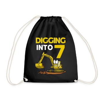 Excavator Driver Digging Into 7 Birthday Excavator - Drawstring Bag - black - Front