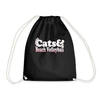 Cute Kawaii Cats And Beach Volleyball Women's Cat - Drawstring Bag - black - Front
