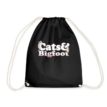Cute Kawaii Cats And Bigfoot Women's Cat and - Drawstring Bag - black - Front