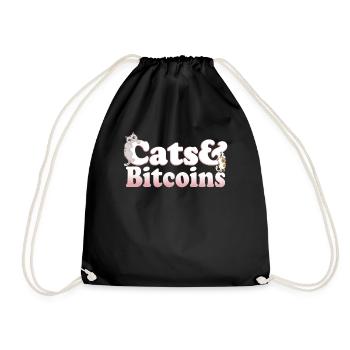 Cute Kawaii Cats And Bitcoins Women's Cat and - Drawstring Bag - black - Front