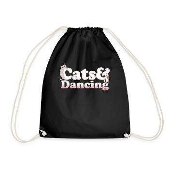 Cute Kawaii Cats And Dancing Women's Cat and - Drawstring Bag - black - Front