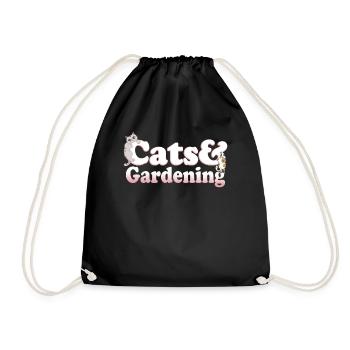 Cute Kawaii Cats And Gardening Women's Cat and - Drawstring Bag - black - Front