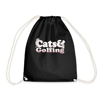 Cute Kawaii Cats And Golfing Women's Cat and - Drawstring Bag - black - Front