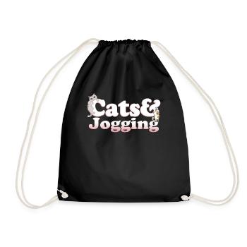 Cute Kawaii Cats And Jogging Women's Cat and - Drawstring Bag - black - Front