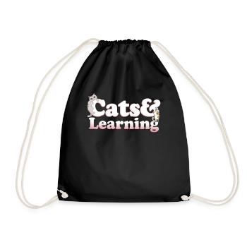 Cute Kawaii Cats And Learning Women's Cat and - Drawstring Bag - black - Front