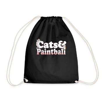 Cute Kawaii Cats And Paintball Women's Cat and - Drawstring Bag - black - Front