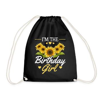 Birthday Girl Sunflower Girl Flower - Drawstring Bag - black - Front