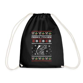 Frohes Fischen Angler Weihnachts Fest Geschenk - Turnbeutel - Schwarz - Vorne