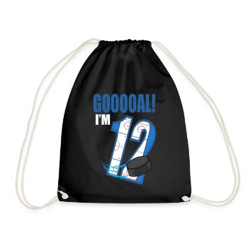 Ice Hockey Goal I'm 12 Hockey Player Birthday - Drawstring Bag - black - Front