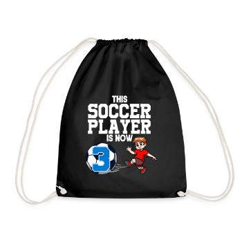 Soccer Player Is Now 3 Boy Soccer Birthday - Drawstring Bag - black - Front