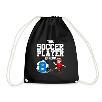 Soccer Player Is Now 8 Boy Soccer Birthday - Drawstring Bag - black - Front