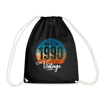 Vintage Made in 1990 Year of birth 1990 Birthday - Drawstring Bag - black - Front