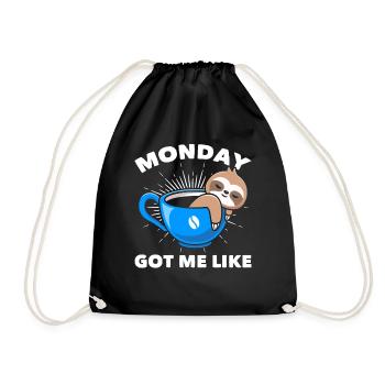 Coffee Sloth Funny Lazy Coffee Drinker - Drawstring Bag - black - Front